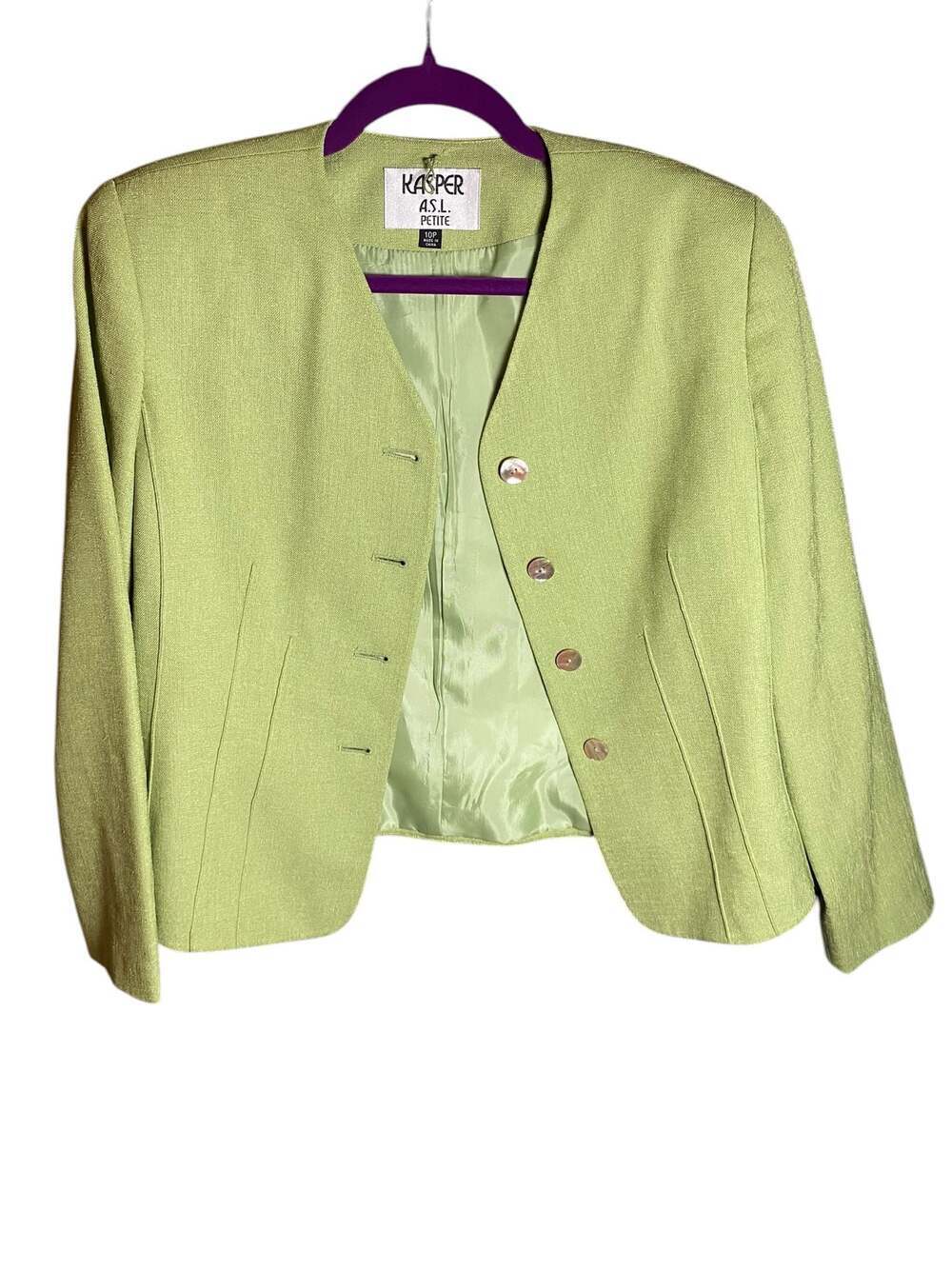 Kasper A.S.L Women's Light Green 100% Polyester 2 Piece Skirt Suit Size 4 EUC